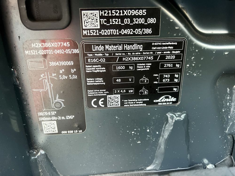Навантажувач електричний Linde E16Evo, 2020р., 1.6т., 5.22м