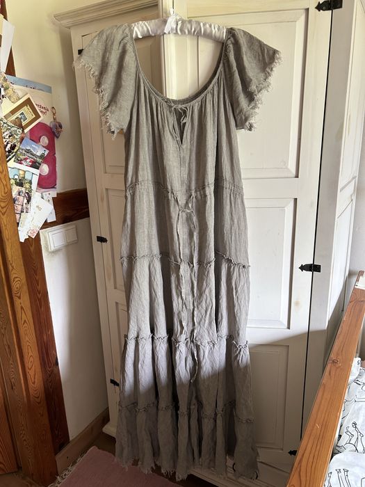 Sukienka maxi 100% len szara 48 Oversize