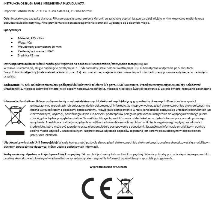 Zabawka dla psa kota interaktywna uciekająca piłka
