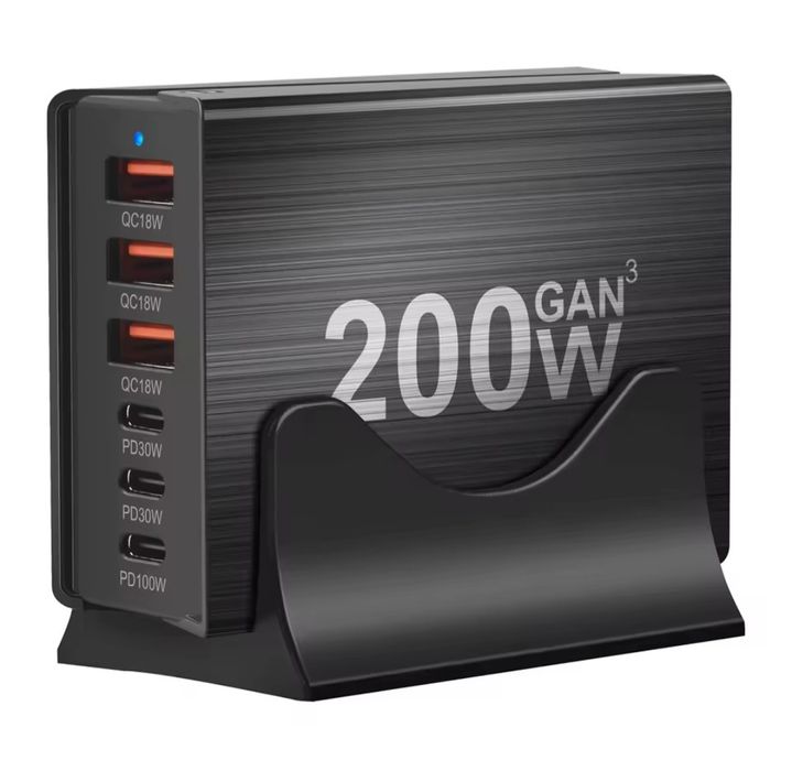 Блок питания 200W, зарядка Type-C/A, 6 портов, зарядка для ноутбука