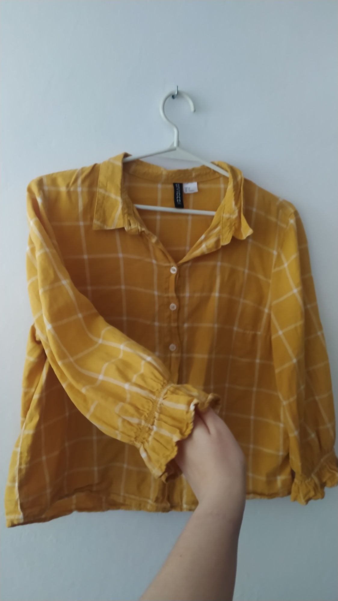 Żółta słoneczna bluzka koszula w kratę H&M 34