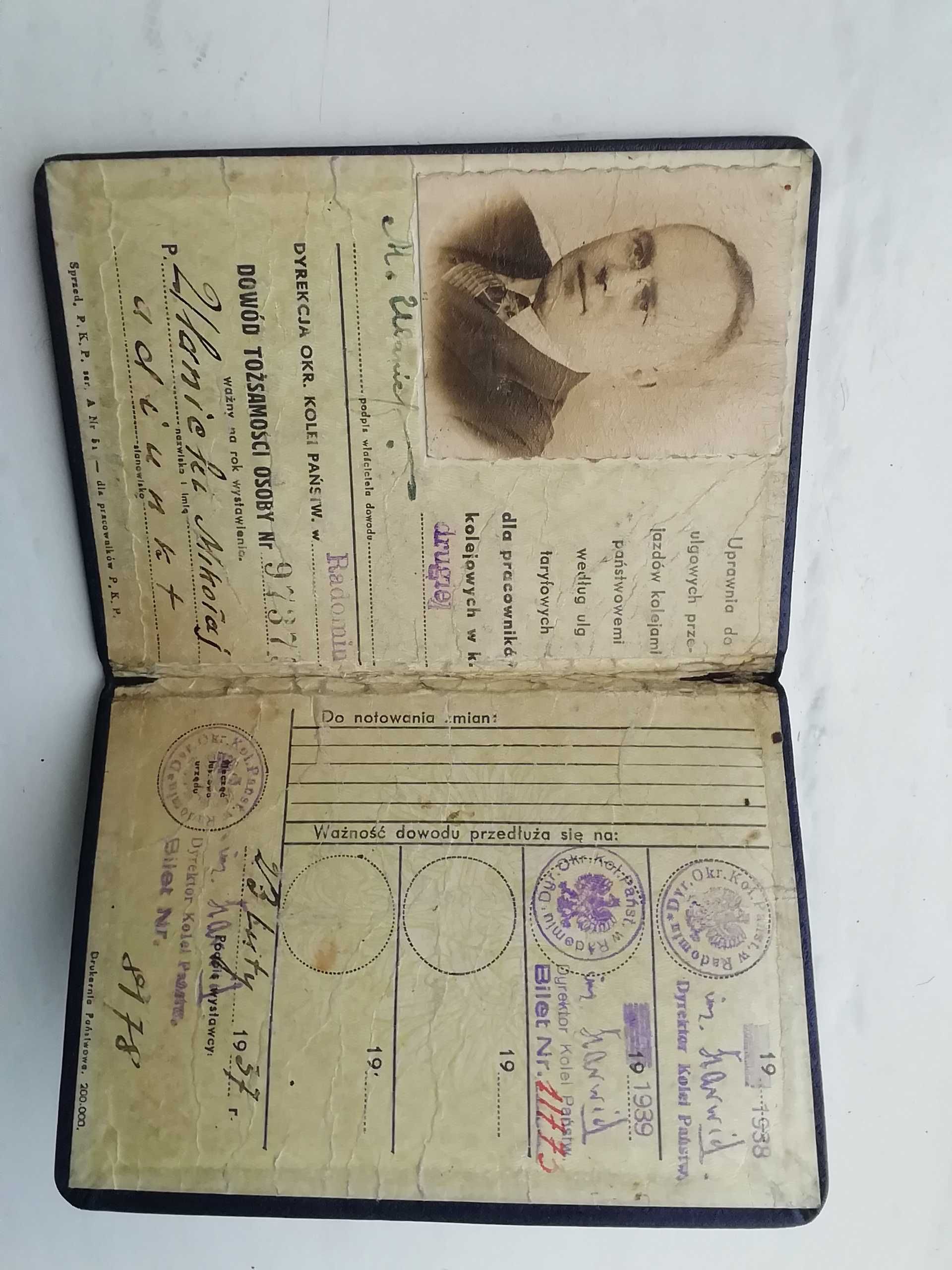 Legitymacja PKP z dowodem tożsamości z 1938 r.