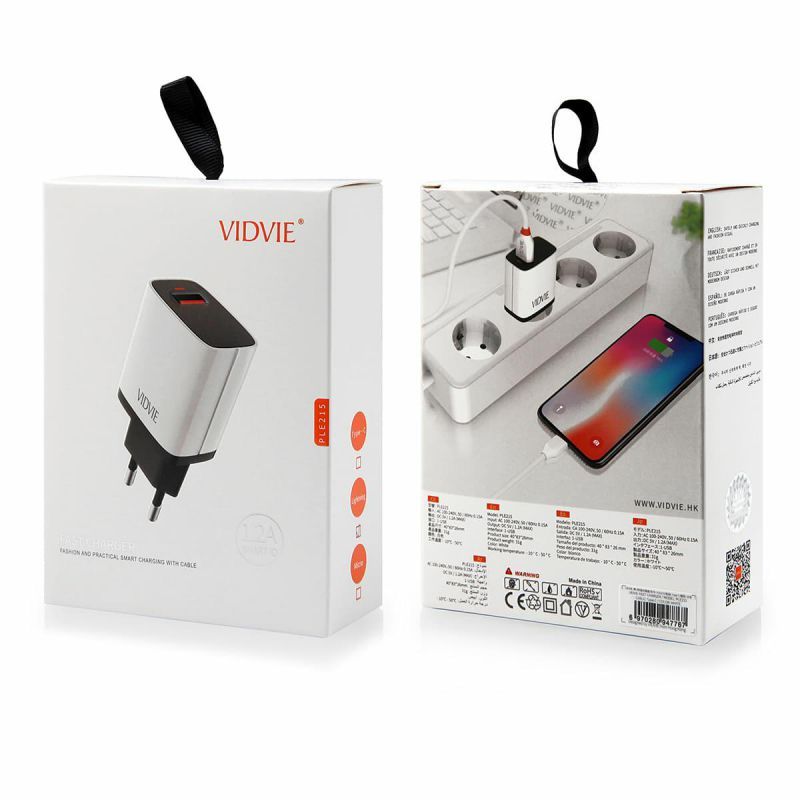 Ładowarka sieciowa VIDVIE PLE215 1.2A 1xUSB + kabel microUSB, Vidvie