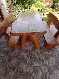 Meble ogrodowe drewniane - stół + ławki