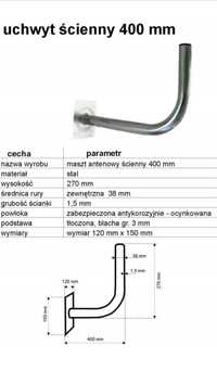 Uchwyt ścienny maszt antenowy L400