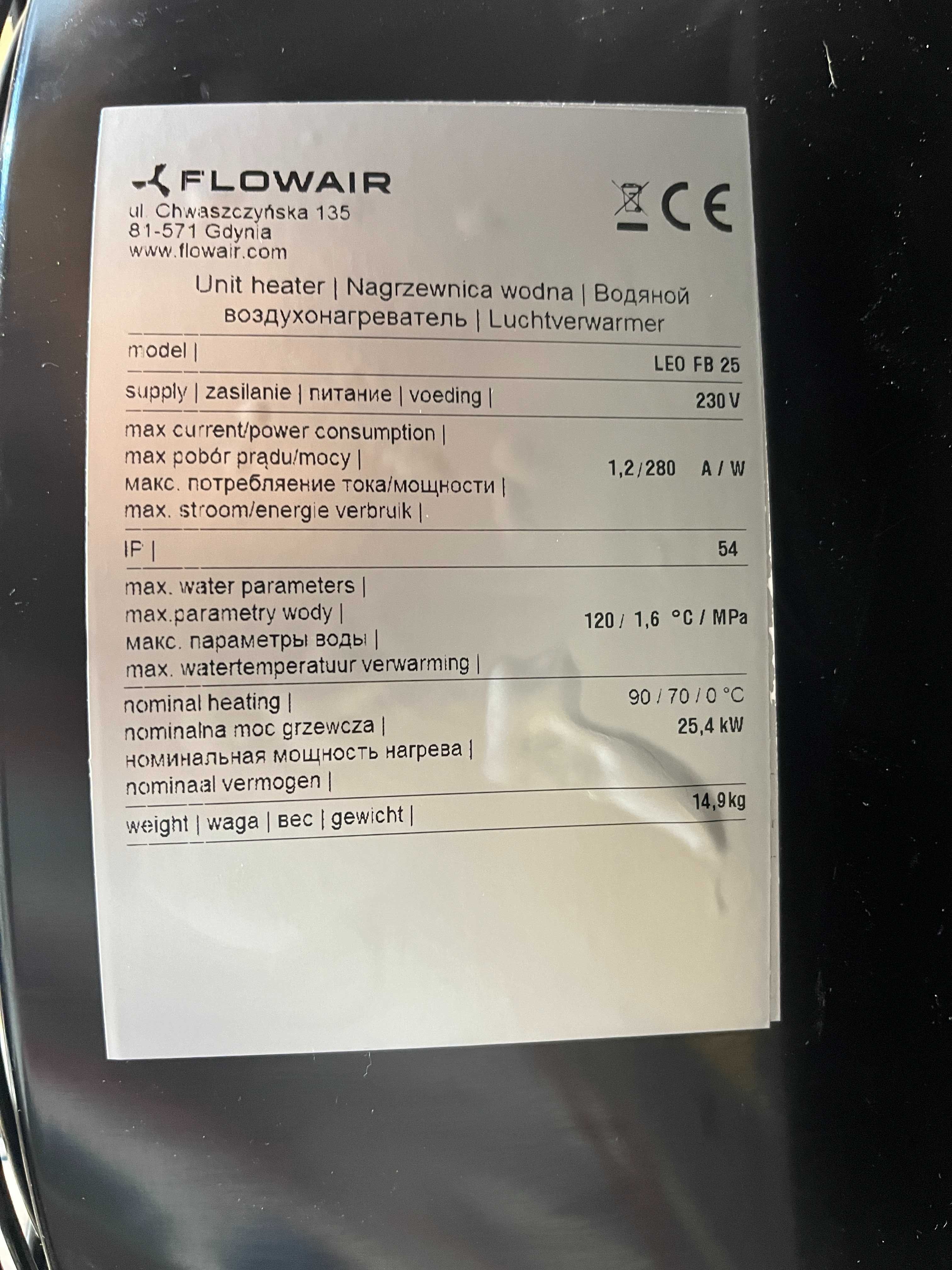 Nagrzewnica wodna Leo FB 25kw EC Zestaw z konsolą oraz sterownikiem
