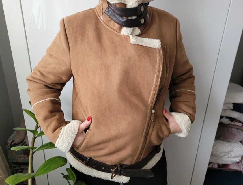Kożuch brązowy kurtka z kożuszkiem L 40 Primark