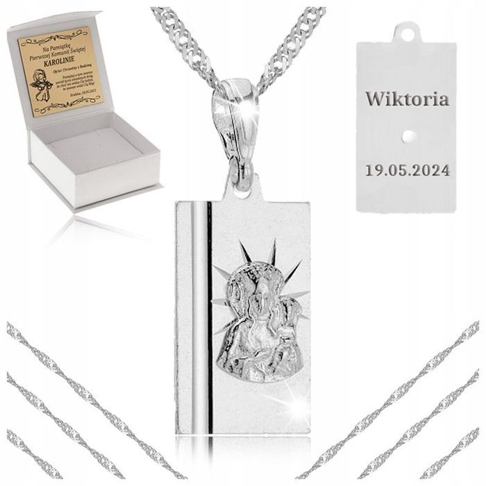 Srebrny Łańcuszek Z Medalikiem Pr. 925 Pamiątka I Komunii Świętej + Gr