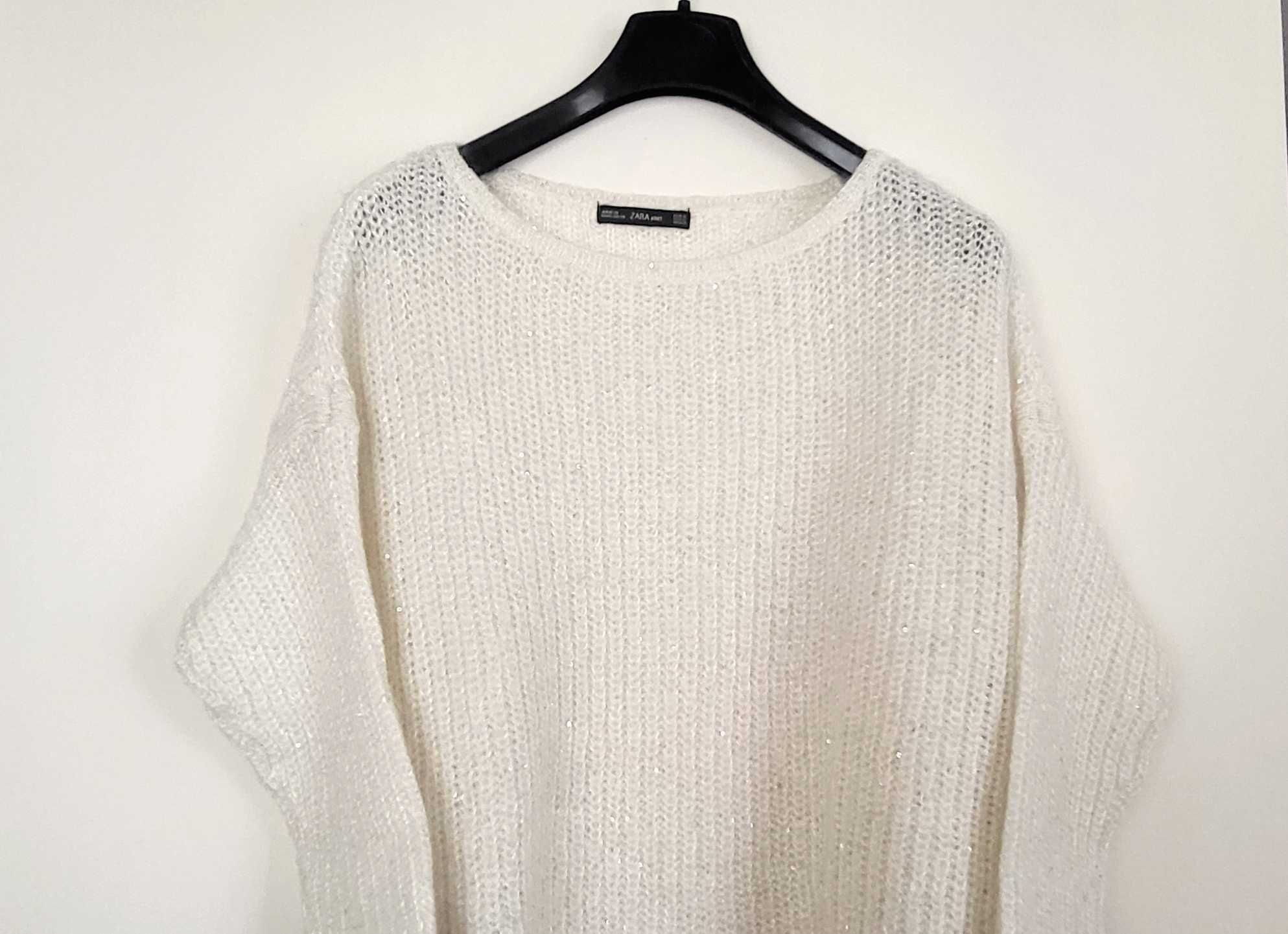 Zara uroczy sweter ecru z delikatnymi cekinami XS/S