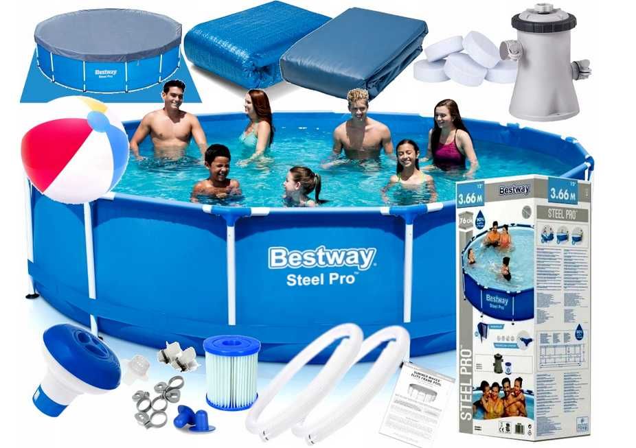 Basen Stelażowy XXL 366x76 z Pompa + Gratis