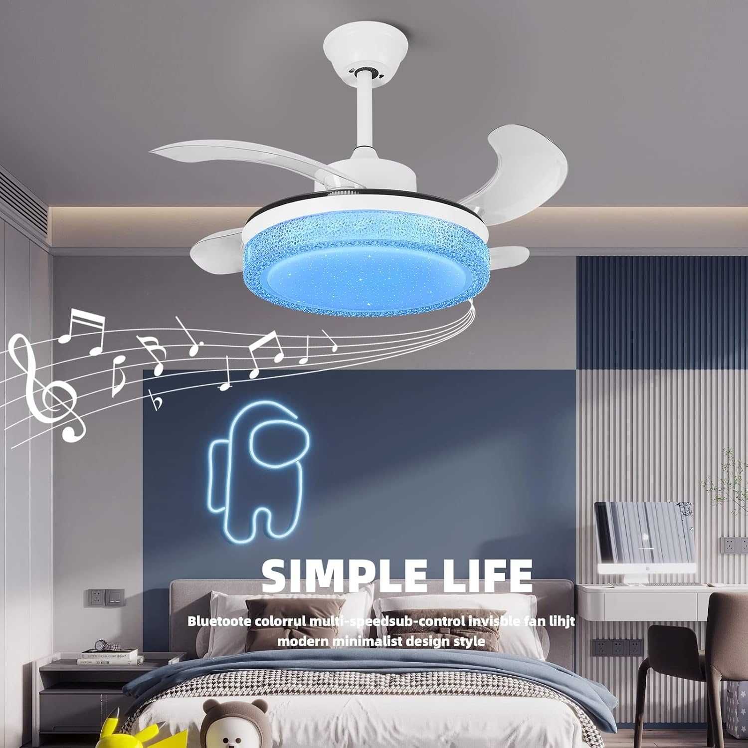 Wentylator sufitowy 36" LED Bluetooth z pilotem i Wi-Fi HOREVO