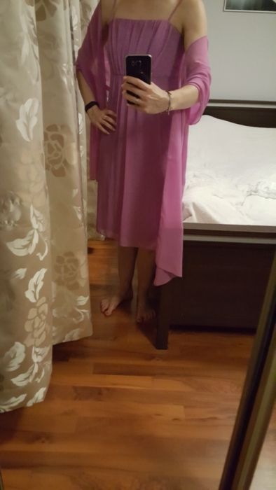 Sukienka liliowa fioletowa koktajlowa 38 na ramiączkach