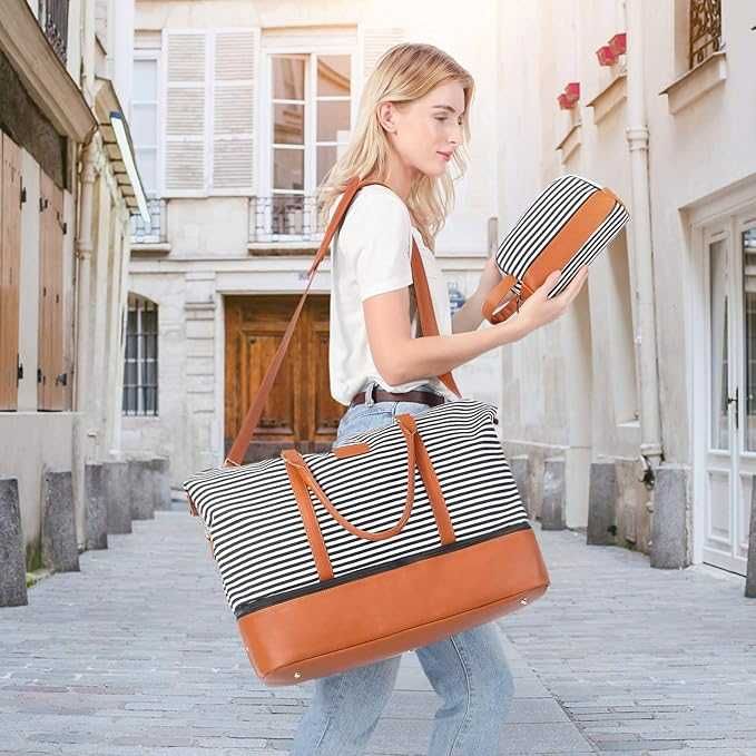 Damska Podróżna Torba SUCIPI Płótno Sztuczna Skóra W Paski 53x37x23