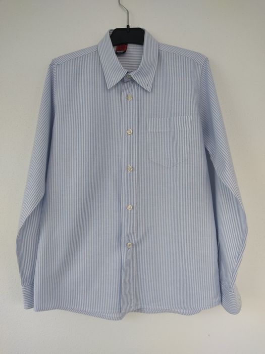 Camisa às riscas azuis claro, rapaz 10-11 anos, Zara