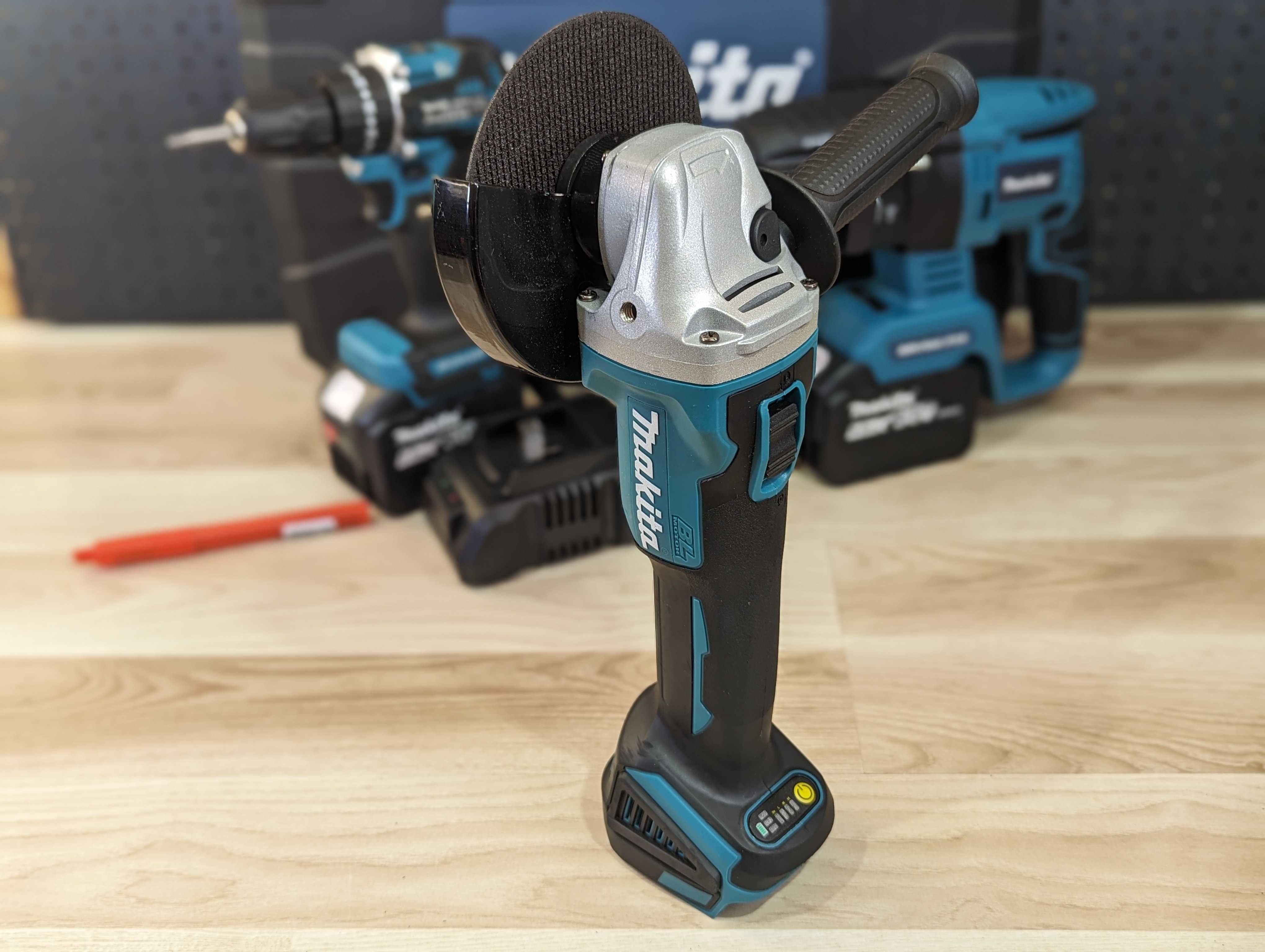 Makita 3в1 Шуруповерт DHP453BL Болгарка DGA504BL Перфоратор DHR202BL