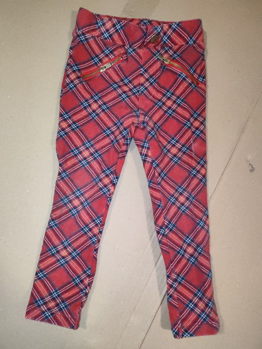 Spodnie legginsy jegginsy miękkie w kratę święta h&m 98