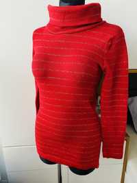 Sweter sweterek czerwony w złote paski bluza bluzka Top koszulka