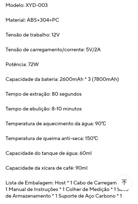 Máquina de café portátil a bateria