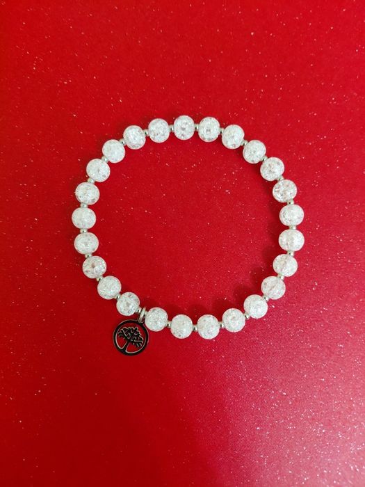 Bransoletka Kryształ górski mrożony Stal 18cm