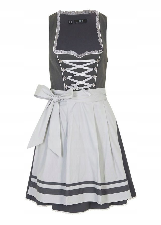 B.P.C. sukienka w stylu ludowym z fartuchem sznurowaniem szara ^46