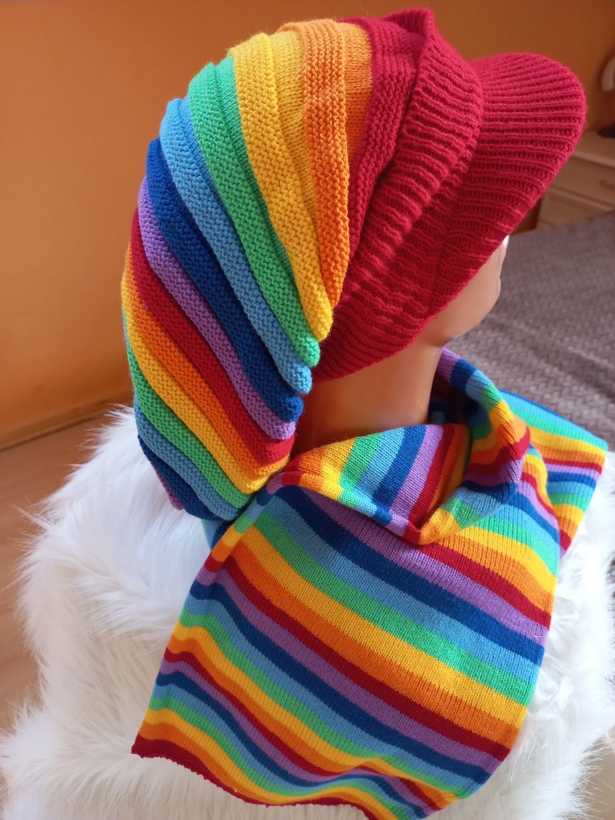 Czapka tęczowa   Unisex dzianinowe rainbow