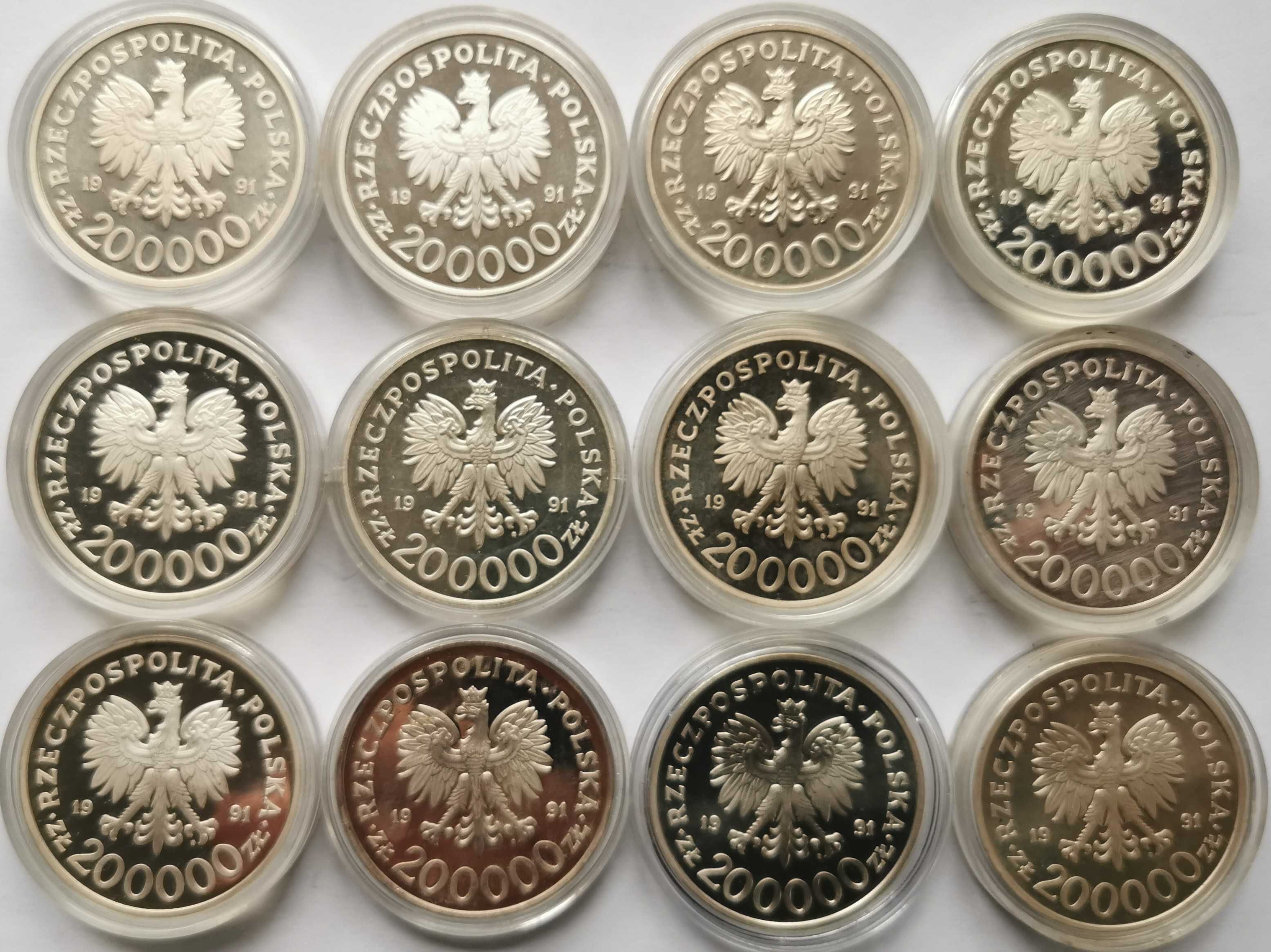 Monety - PRL - 200 000 zł. 1991r. KONSTYTUCJA - 12 Sztuk  S4-K