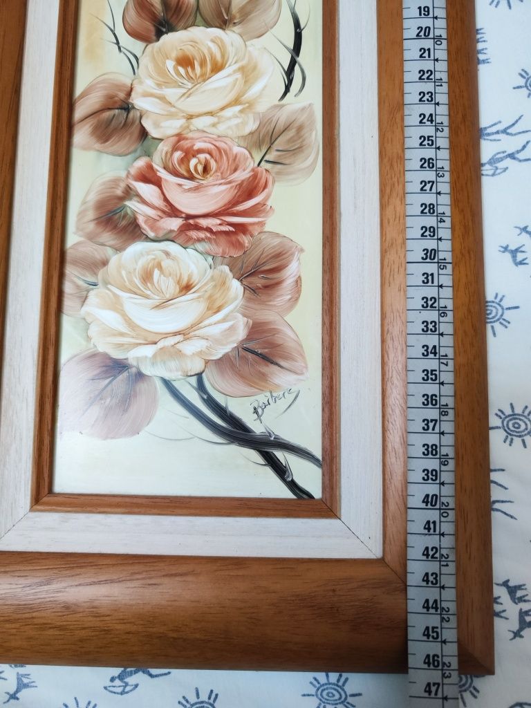 Quadro pintado com flores. Vintage