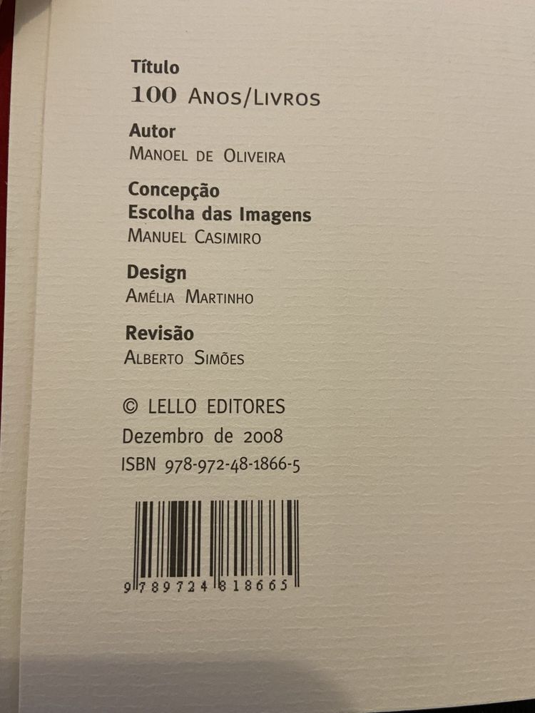 Livro Raro - Manoel de Oliveira - Assinado - “100 anos 100 livros”