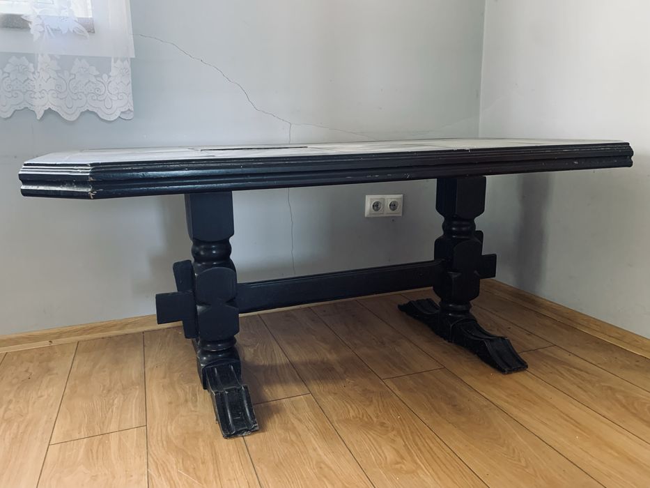 Piekna ława stoł antyk prl retro vintage do renowacji czarna