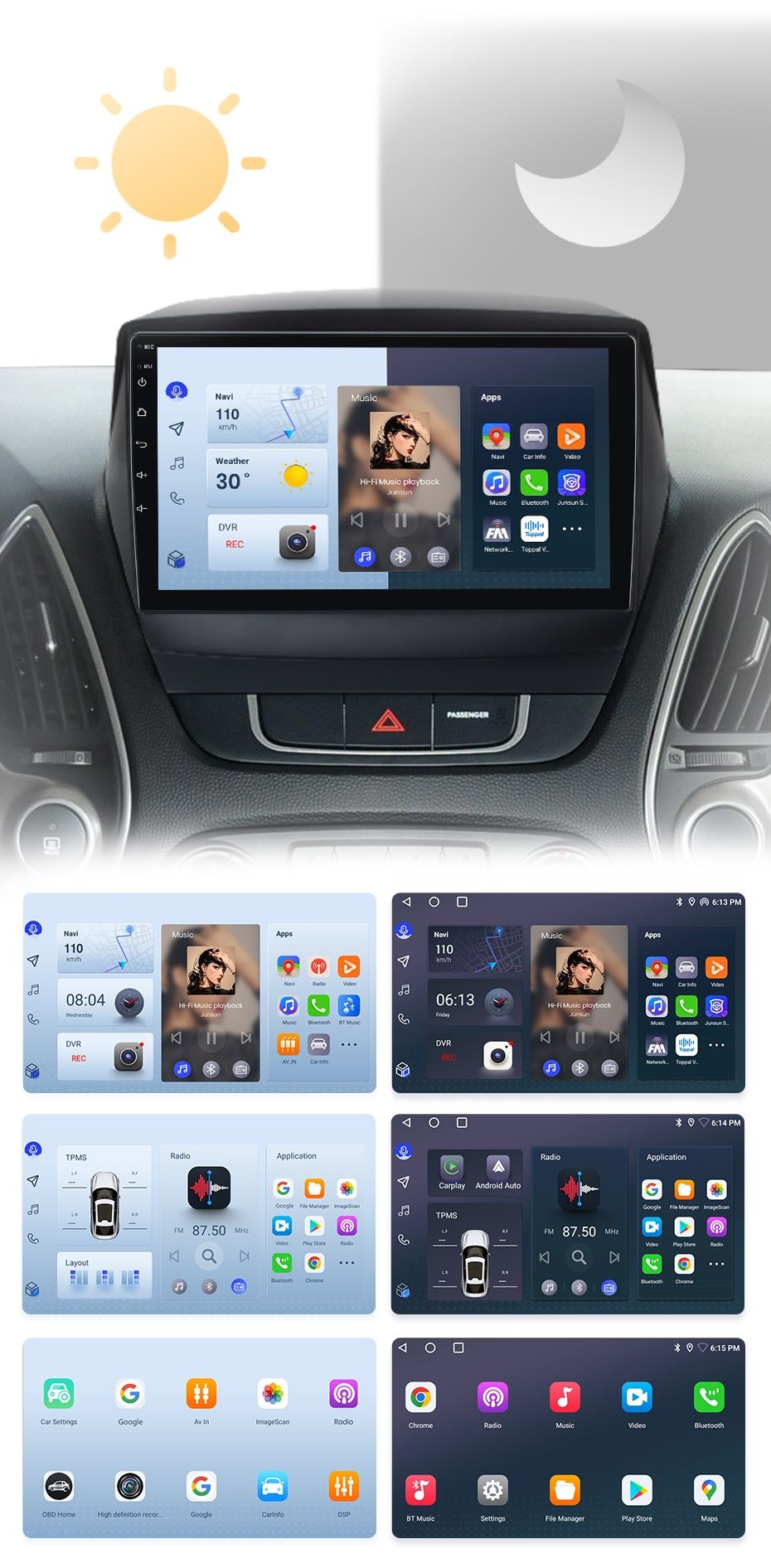 Rádio 9" Android Hyundai Tucson 2 Ix35 de 2009-15 WIFI GPS 1/32GB