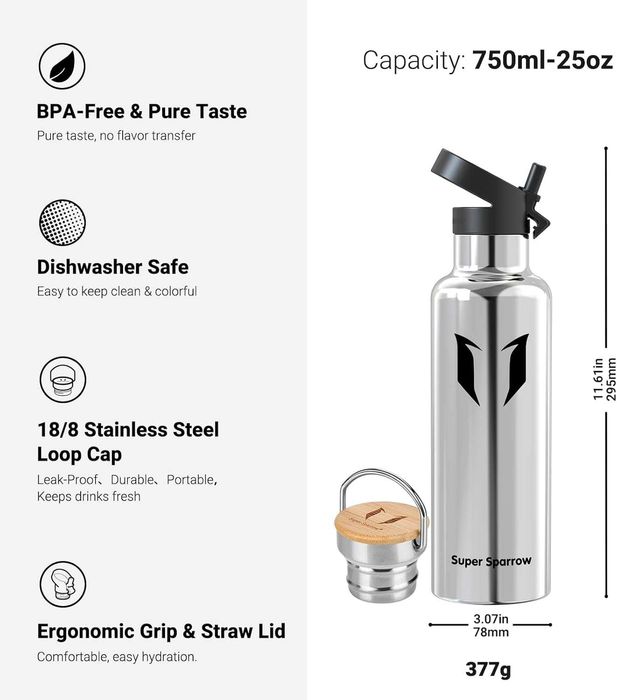 Super Sparrow Bidon metalowa butelka na wodę 750 ml  bez BPA