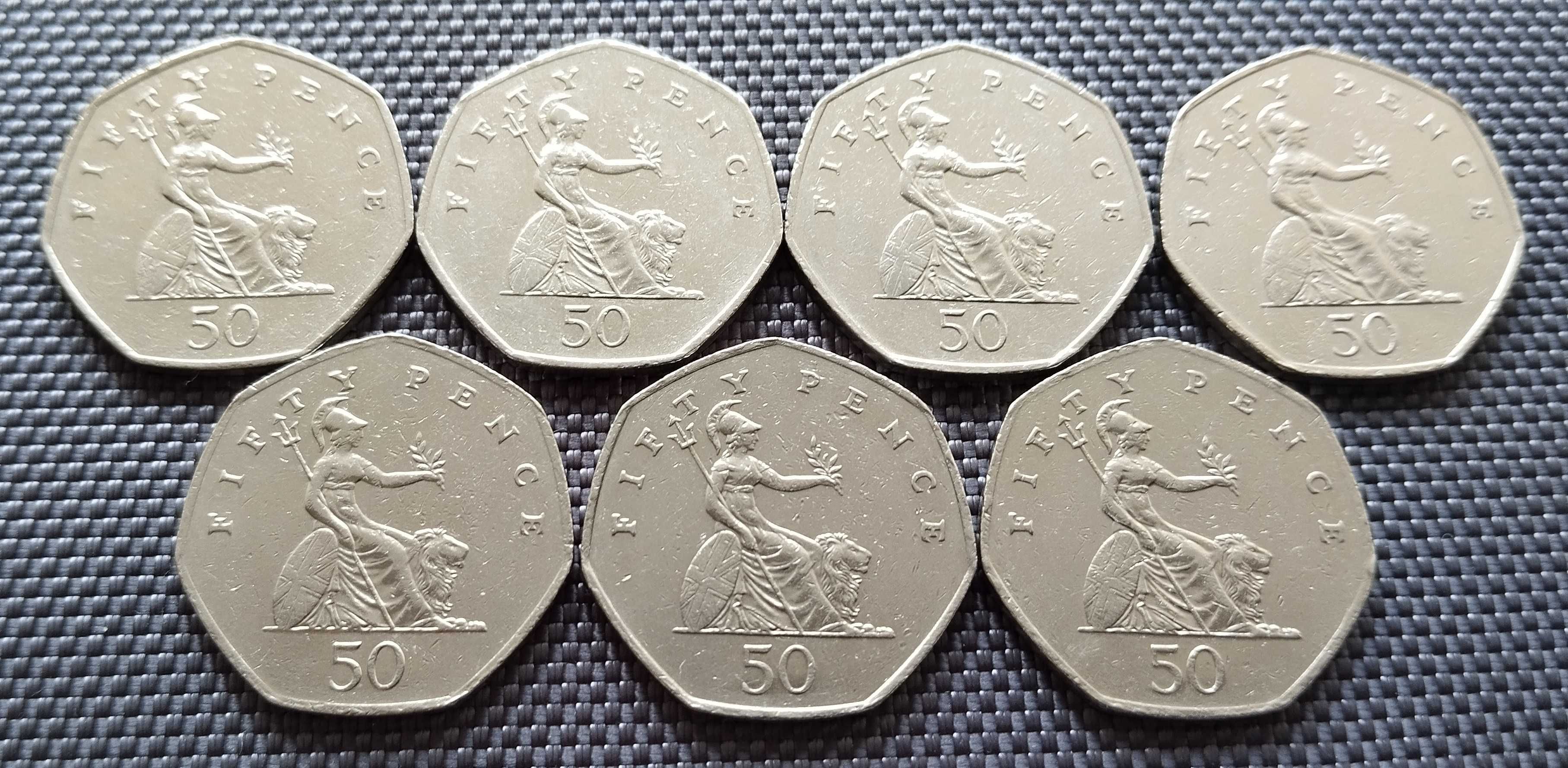 Коллекция монет 50 пенсов Великобритания 7 шт.