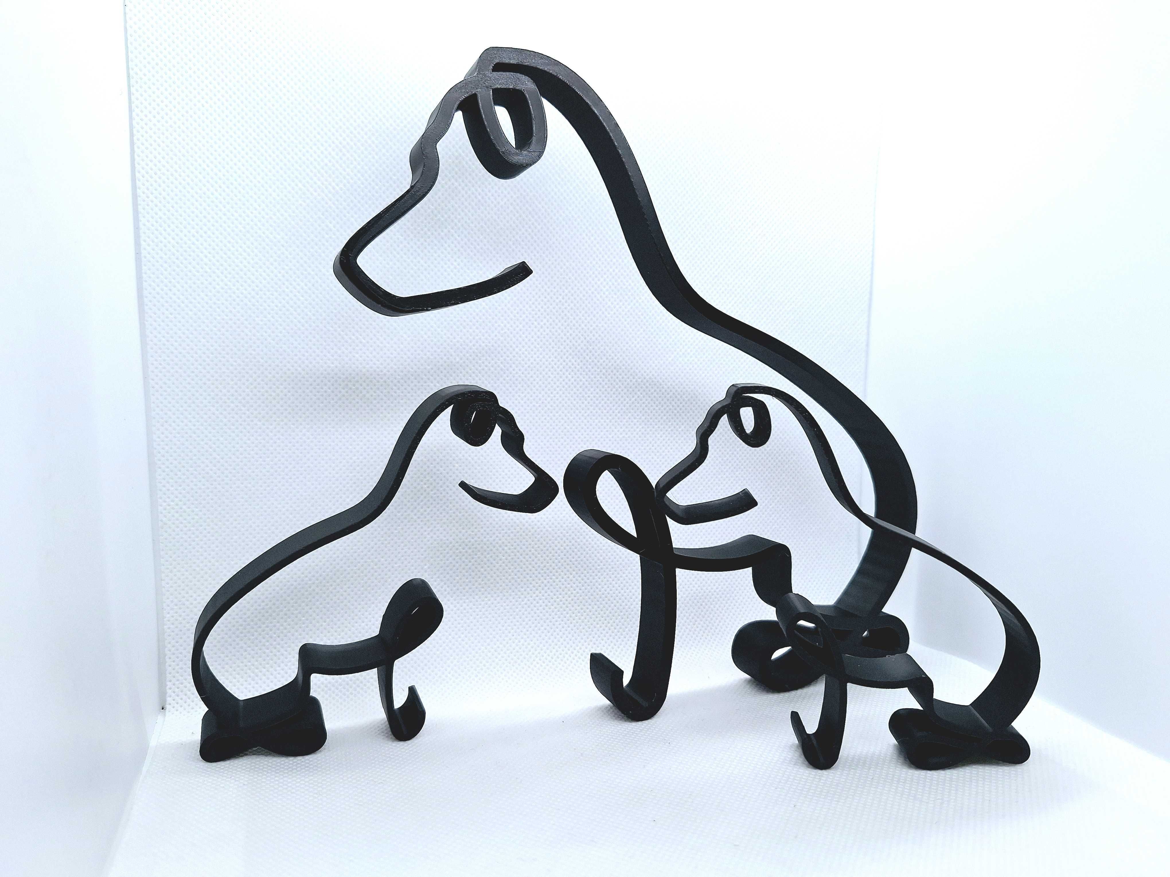Trzy psy, 3D, 'jedna linia', dekoracja stojąca