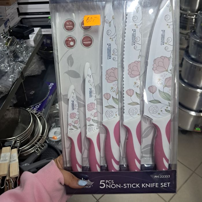 Zestaw noży noże ceramiczne ozdobne w kwiaty 5 sztuk