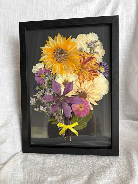 Obraz z kwiatami suszonymi 23x32 cm "Bukiet" Handmade