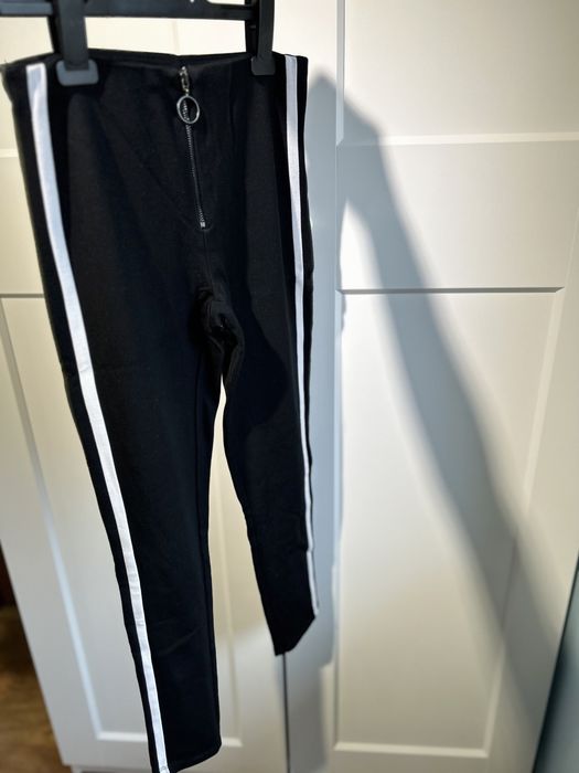 Eleganckie czarne spodnie dziewczęce z lampasami Zara 164 cm