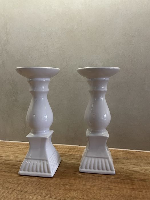 Biały świecznik ceramiczny glamour - cena za 2 szt