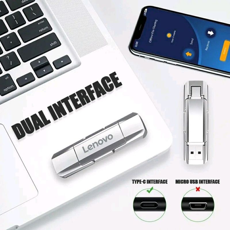 Lenovo 2 ТВ usb 2 в1 флешка накопичувач пам'яті