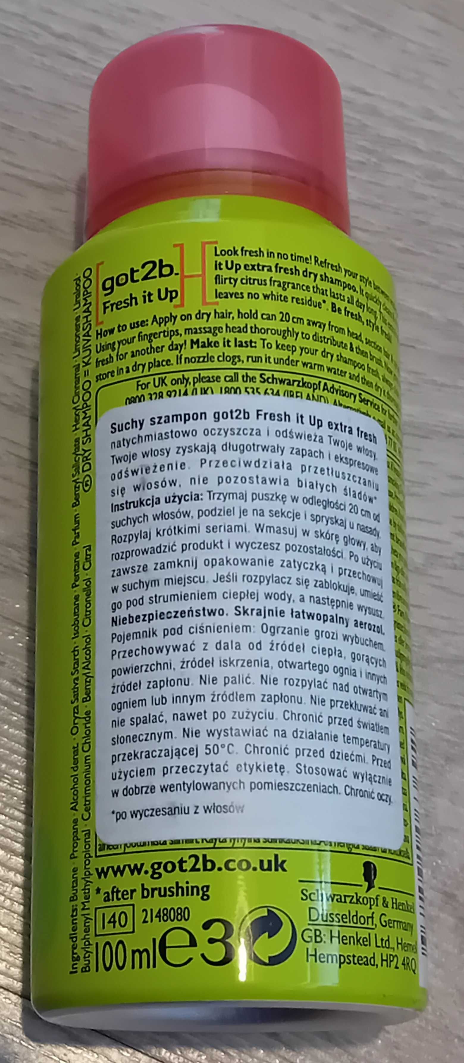 Schwarzkopf Got2b: suchy szampon Fresh it Up extra fresh (100ml)