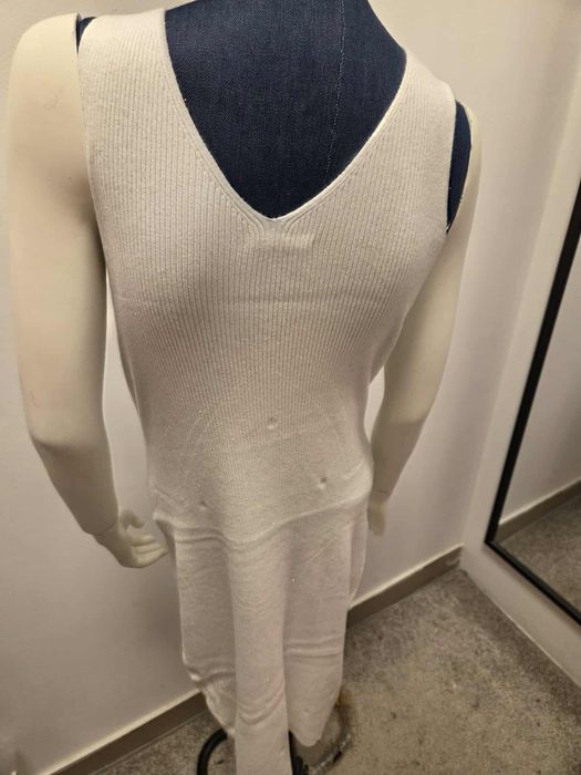 Damski Komplet Swetrowy Sukienka + Sweter Biały   S M