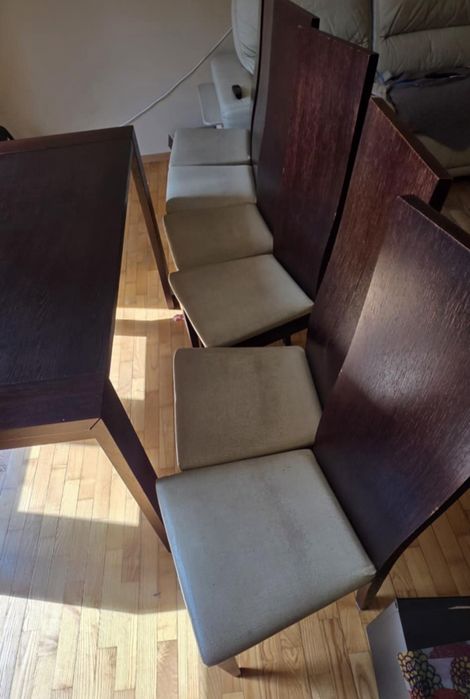 Stół z drewna + 6 krzeseł wenge 140/230×90