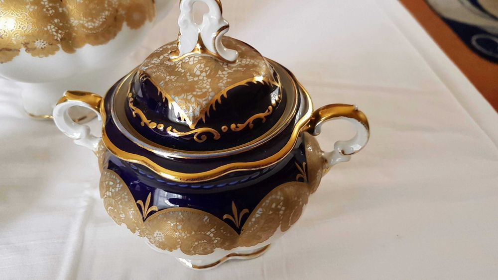 Serwis kawowy MADELEINE kobaltowy niebieski złocony