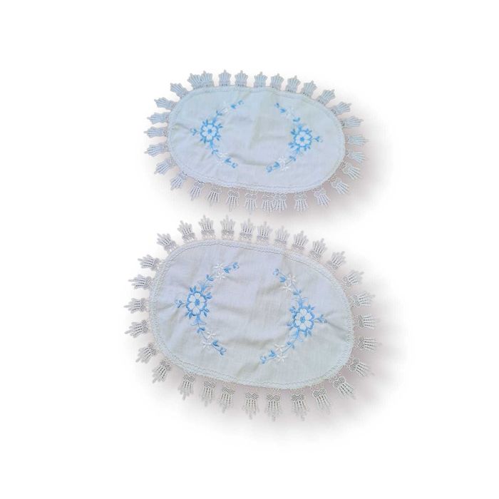 Conjunto (03) Centros Mesa Bordados à Mão – Flor Azul Renda Croché