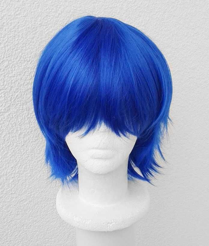 Chabrowa peruka krótka niebieska  z grzywką męska męski cosplay wig