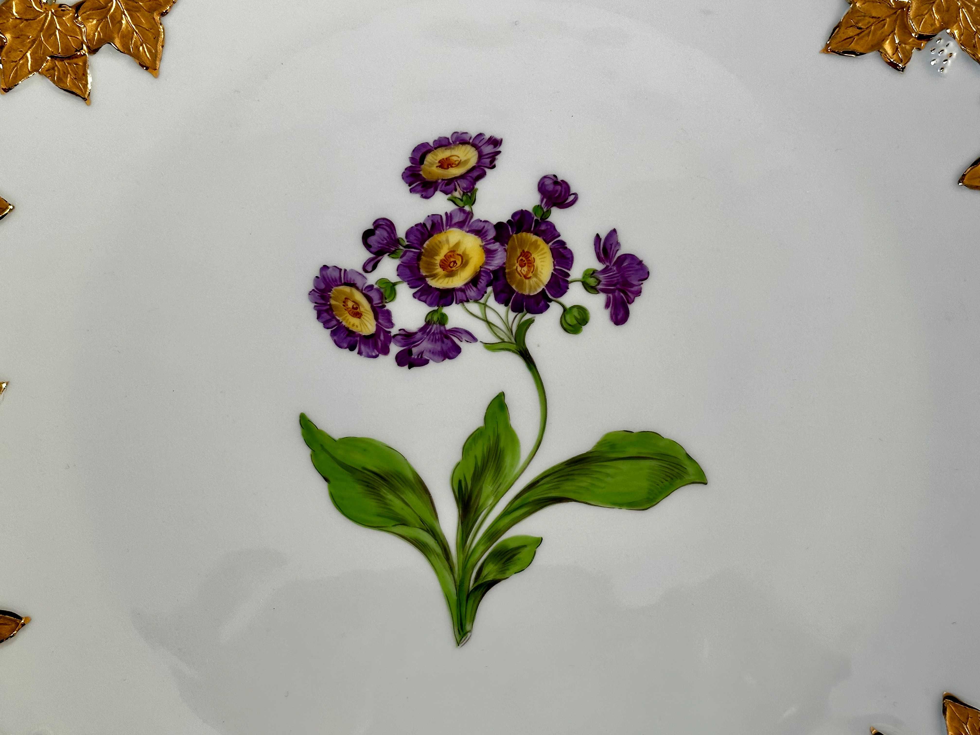 Miśnia Meissen patera złocenia kwiaty stan idealny - bardzo duza 34 cm