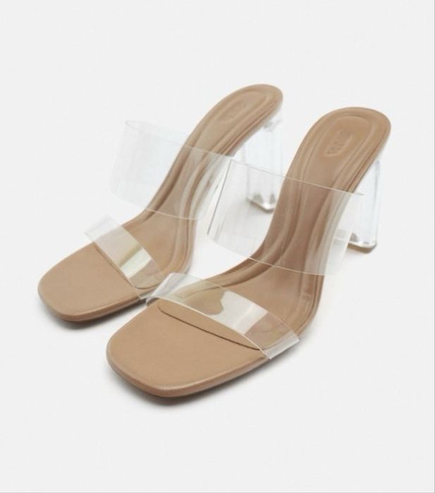 Zara instagramowe klapki na przezroczystym słupku rozmiar 42