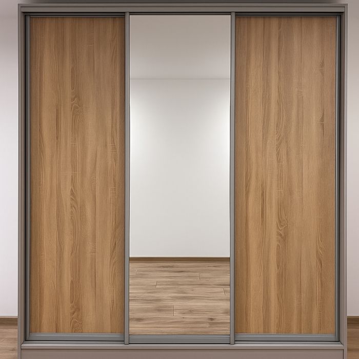 Szafa, kaszmir, dąb sonoma z lustrem drzwi przesuwne 260x68x273