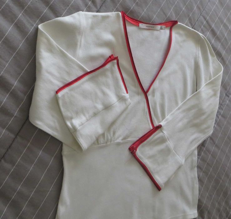 Pijama Woman Secret - Bege e orlas a vermelho - Tam. 36 - 100% algodão