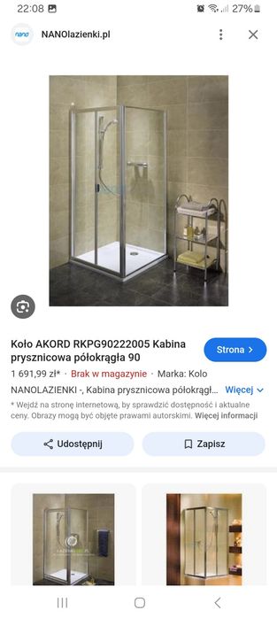 Kabina prysznicowa Koło Akord 90x90