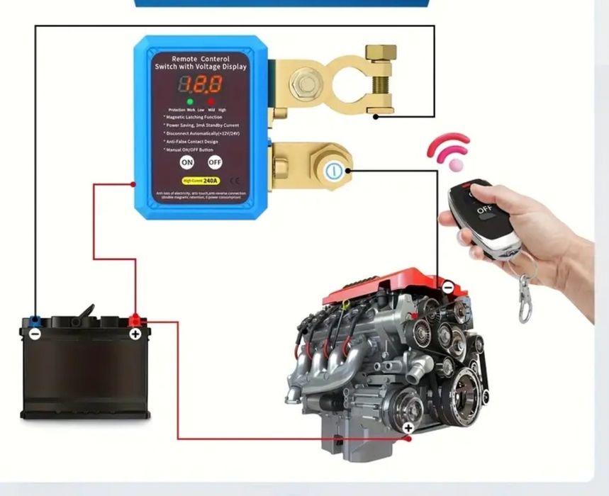 Дистанційний вимикач маси 12-24v, 240А + 2 Пульти / Реле відключення а